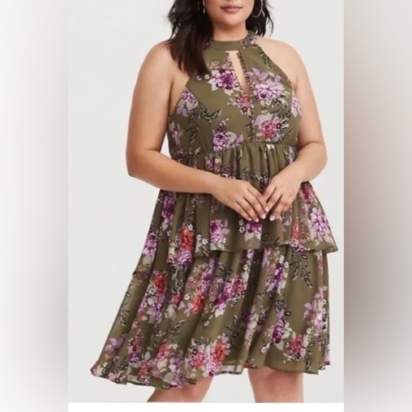 Torrid Chiffon Tiered Ruffle Dress Size 1 - Picture 1 of 8